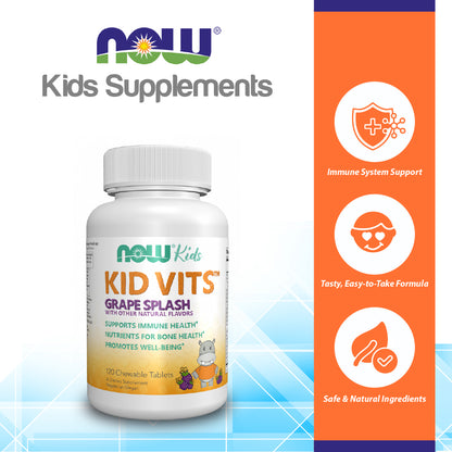 NOW Kids Supplements, Kid Vits Multivitamin, Grape Flavor, 120 Chewable Tablets Vitamins &amp; Supplements NOW Foods USA