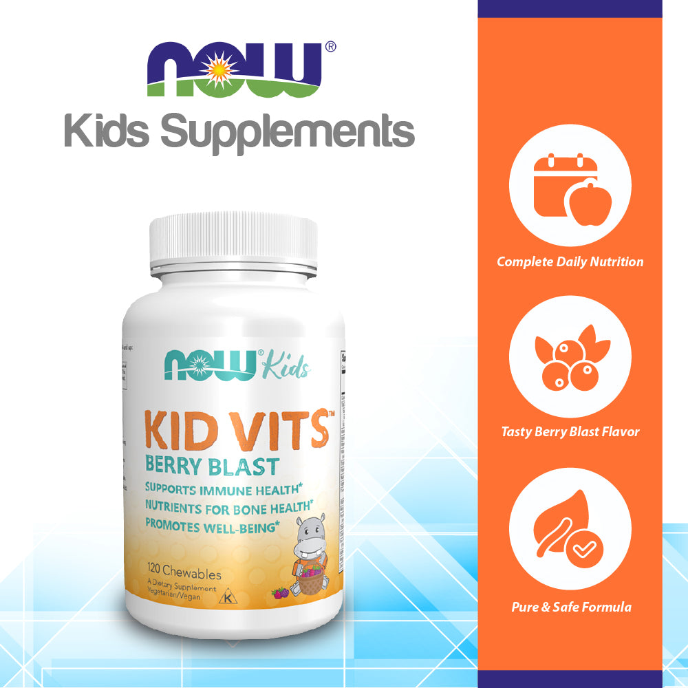NOW Supplements, Kid Vits Berry Blast, Sweetened with Xylitol, 120 Round Shaped Chewables, (packaging may vary)