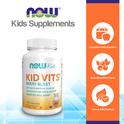 NOW Supplements, Kid Vits Berry Blast, Sweetened with Xylitol, 120 Round Shaped Chewables, (packaging may vary)
