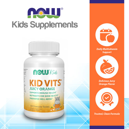 NOW Kids Supplements, Kid Vits Multivitamin, Juicy Orange, 120 Chewable Tablets Vitamins &amp; Supplements NOW Foods USA