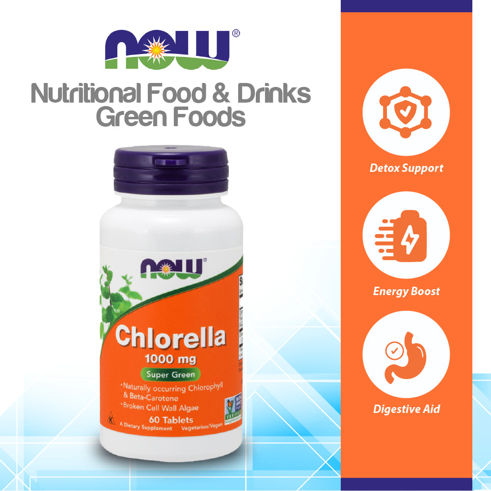 NOW Supplements, Chlorella 1000 mg with naturally occurring Chlorophyll, Beta-Carotene, mixed Carotenoids, Vitamin C, Iron and Protein, 60 Tablets Vitamins &amp; Supplements NOW Foods USA