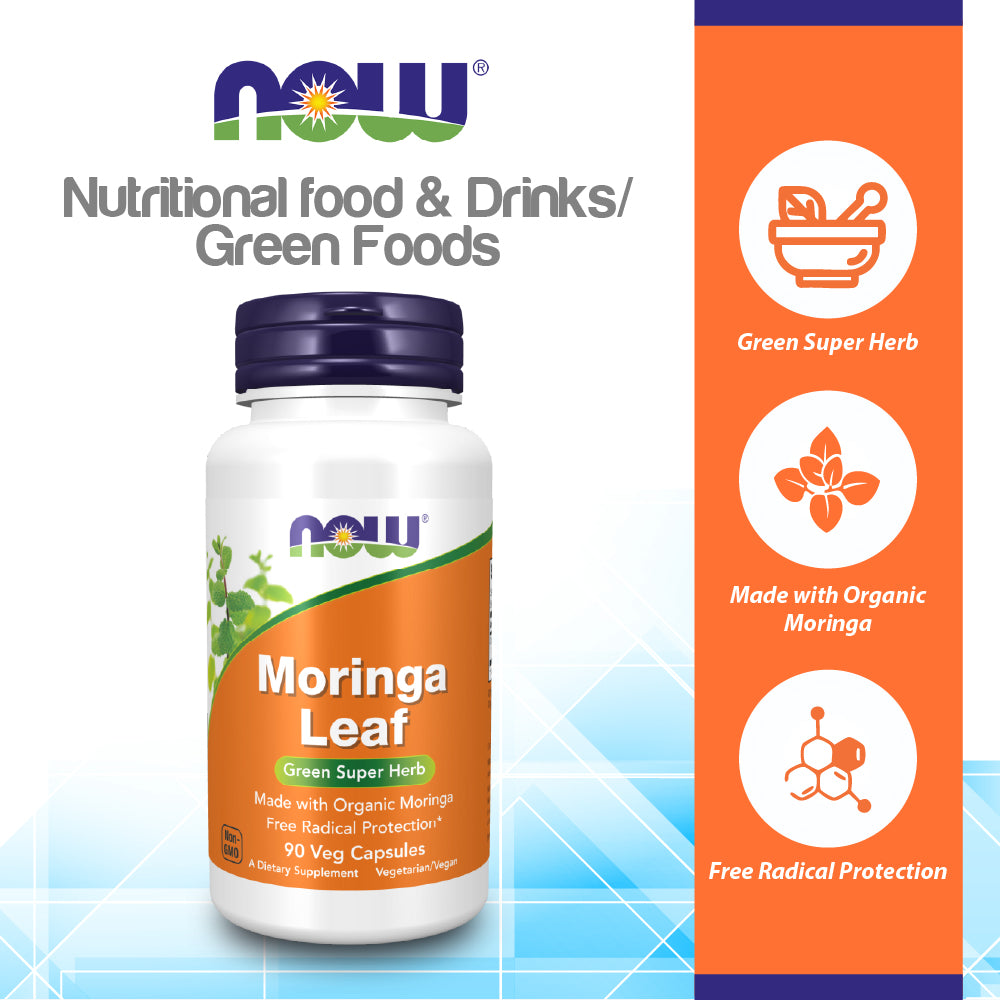 NOW Foods Moringa Leaf, Green Super Herb, Made with Organic Moringa, Free Radical Protection*, 90 Veg Capsules Vitamins &amp; Supplements NOW Foods USA
