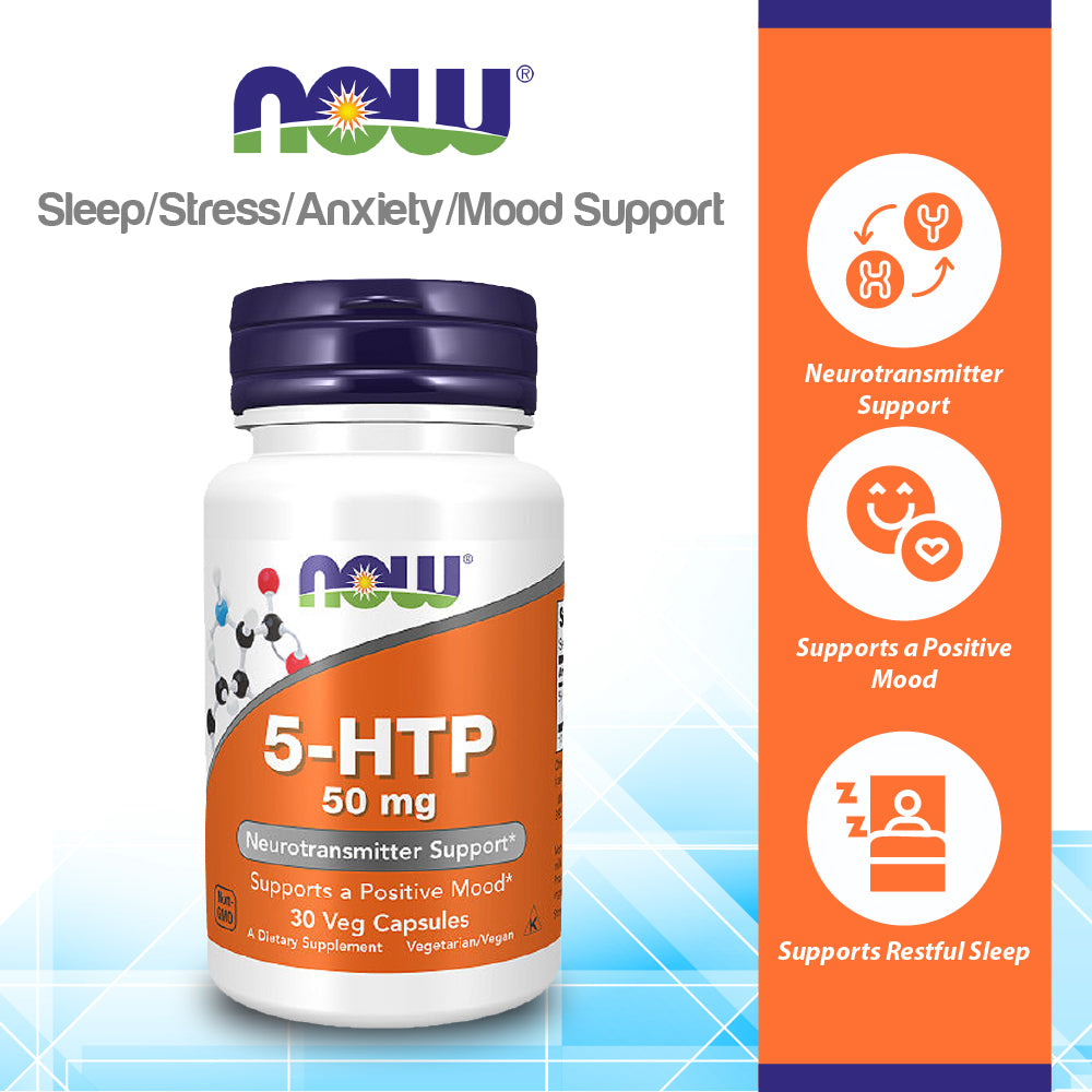 NOW Supplements, 5-HTP (5-hydroxytryptophan) 50 mg, Neurotransmitter Support*, 30 Veg Capsules Vitamins &amp; Supplements NOW Foods USA