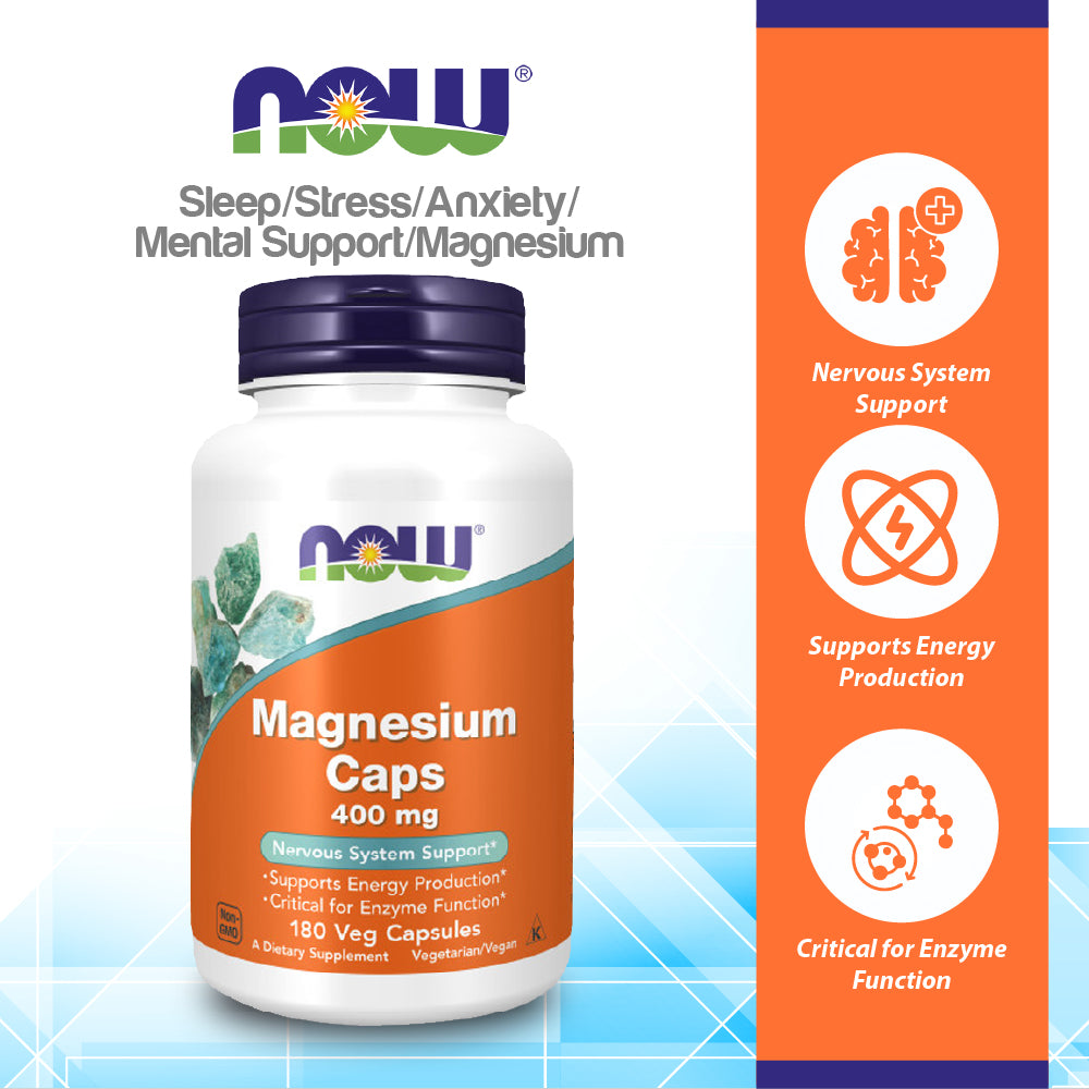 NOW Supplements, Magnesium 400 mg, Enzyme Function*, Nervous System Support*, 180 Veg Capsules Vitamins &amp; Supplements NOW Foods USA