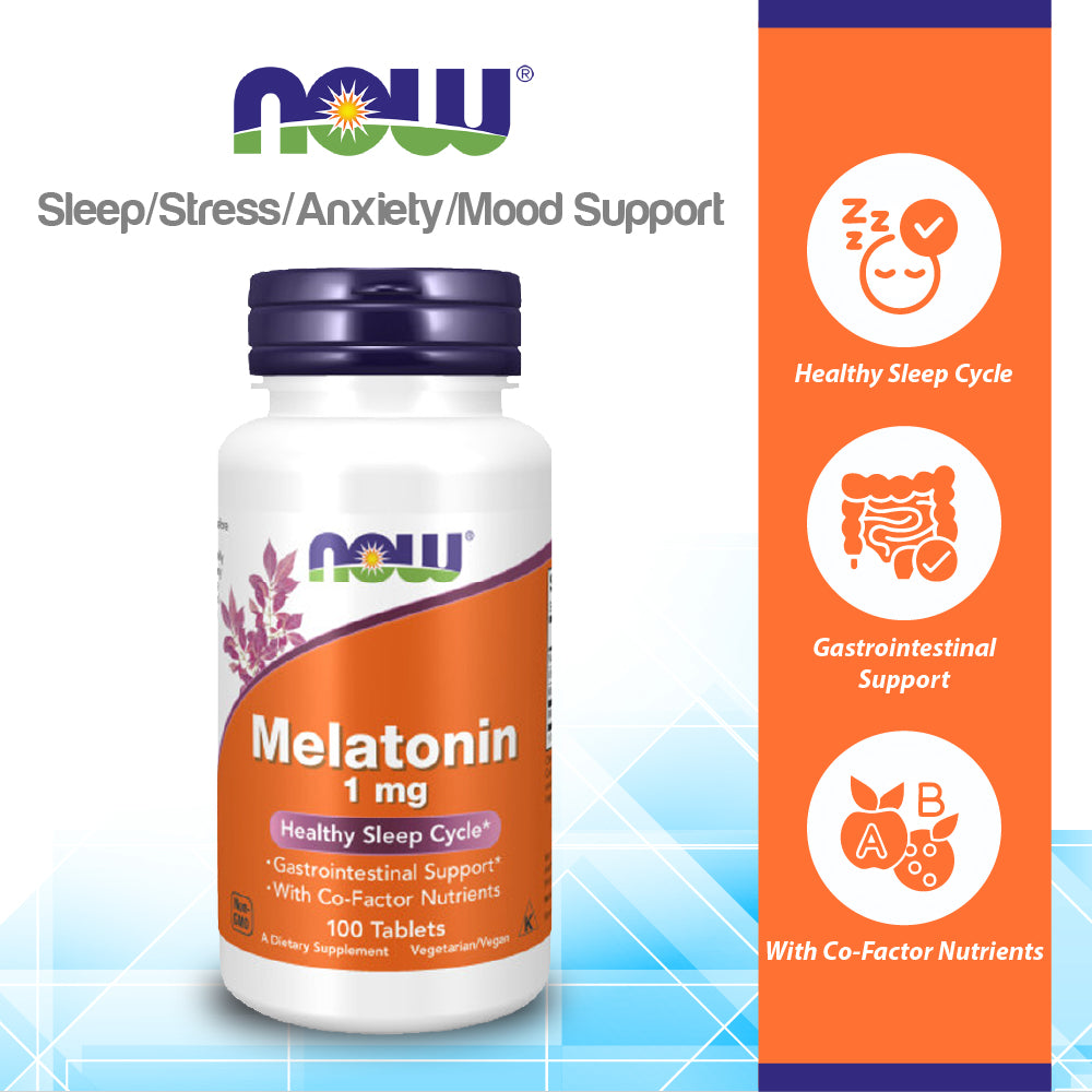 NOW Supplements, Melatonin 1 mg, with Co-Factor Nutrients, Healthy Sleep Cycle*, 100 Tablets Vitamins &amp; Supplements NOW Foods USA