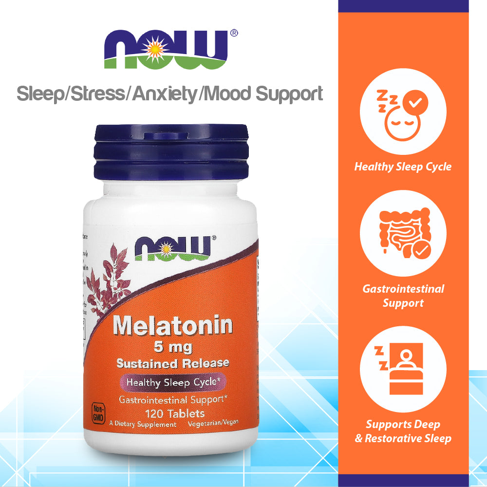 NOW Supplements, Melatonin 5 mg, Sustained Release, Formulated for a 4-Hour Release Period, 120 Tablets Vitamins &amp; Supplements NOW Foods USA