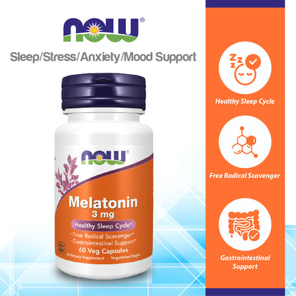 NOW Supplements, Melatonin 5 mg, Free Radical Scavenger*, Healthy Sleep Cycle*, 60 Veg Capsules Vitamins &amp; Supplements NOW Foods USA