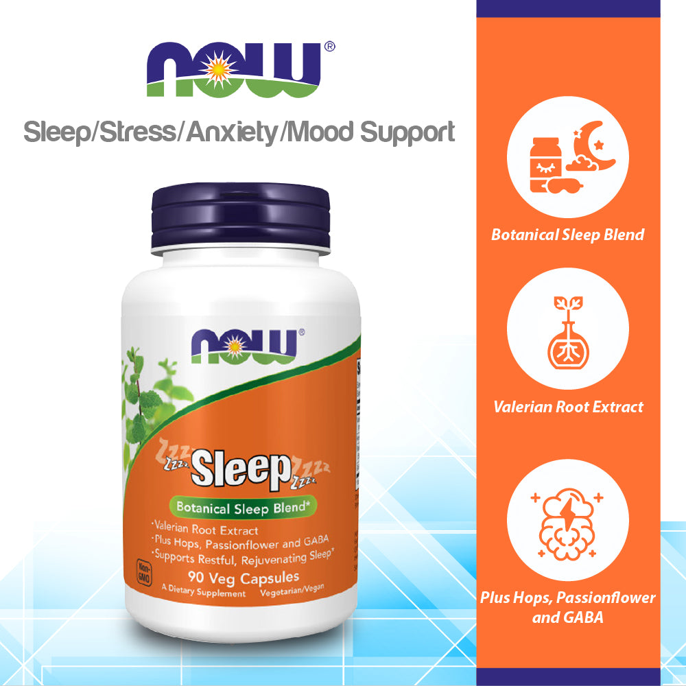 NOW Supplements, Sleep with Valerian Root Extract Plus Hops, Passionflower and GABA, Botanical Sleep Blend*, 90 Veg Capsules Vitamins &amp; Supplements NOW Foods USA