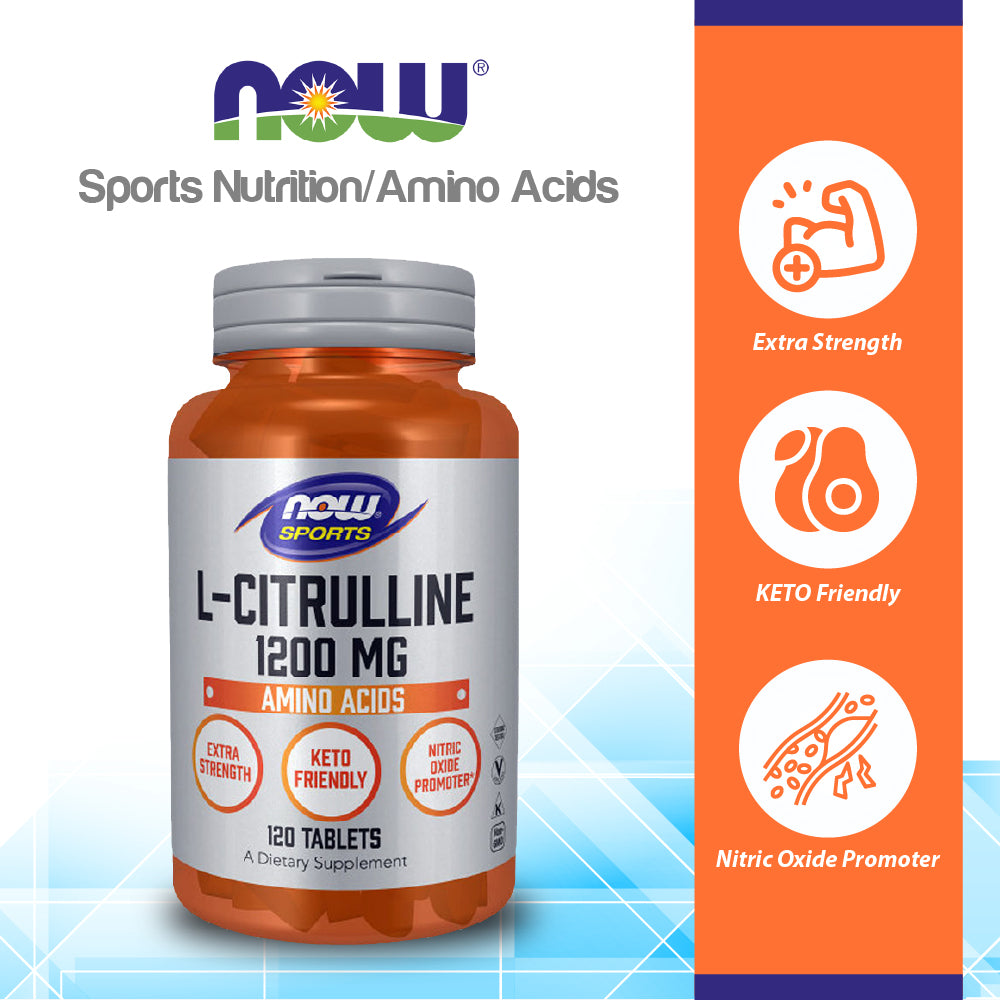 NOW Sports Nutrition, L-Citrulline, Extra Strength 1,200 mg, Amino Acid, 120 Tablets Vitamins &amp; Supplements NOW Foods USA
