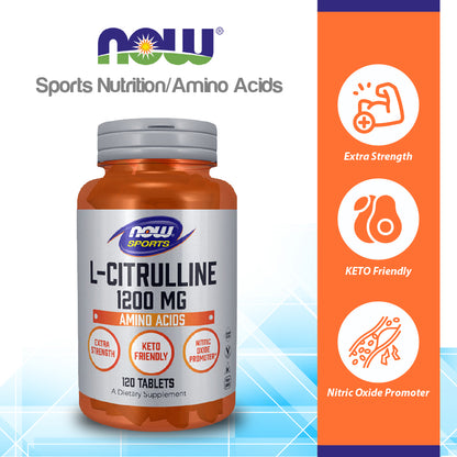 NOW Sports Nutrition, L-Citrulline, Extra Strength 1,200 mg, Amino Acid, 120 Tablets Vitamins &amp; Supplements NOW Foods USA