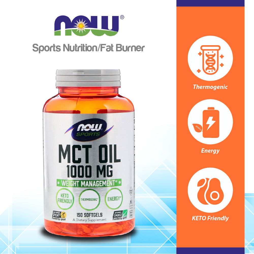 NOW Sports Nutrition, MCT (Medium-chain triglycerides) Oil 1,000 mg, Weight Management, 150 Softgels Vitamins &amp; Supplements NOW Foods USA
