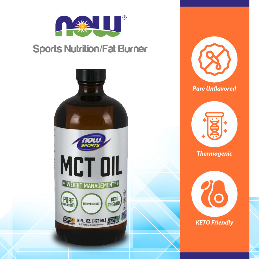 NOW Sports Nutrition, MCT (Medium-chain triglycerides) Oil 14 g, Weight Management*, Liquid, 16-Ounce (473 ml) Vitamins & Supplements NOW Foods USA