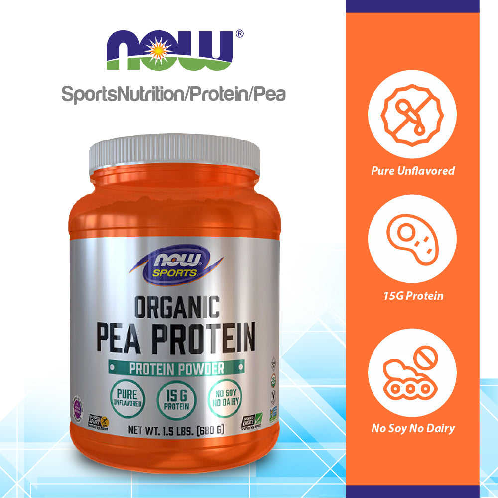 NOW Sports Nutrition, Certified Organic Pea Protein 15 Grams, Unflavored Powder, 1.5-Pound (680 g) Vitamins &amp; Supplements NOW Foods USA