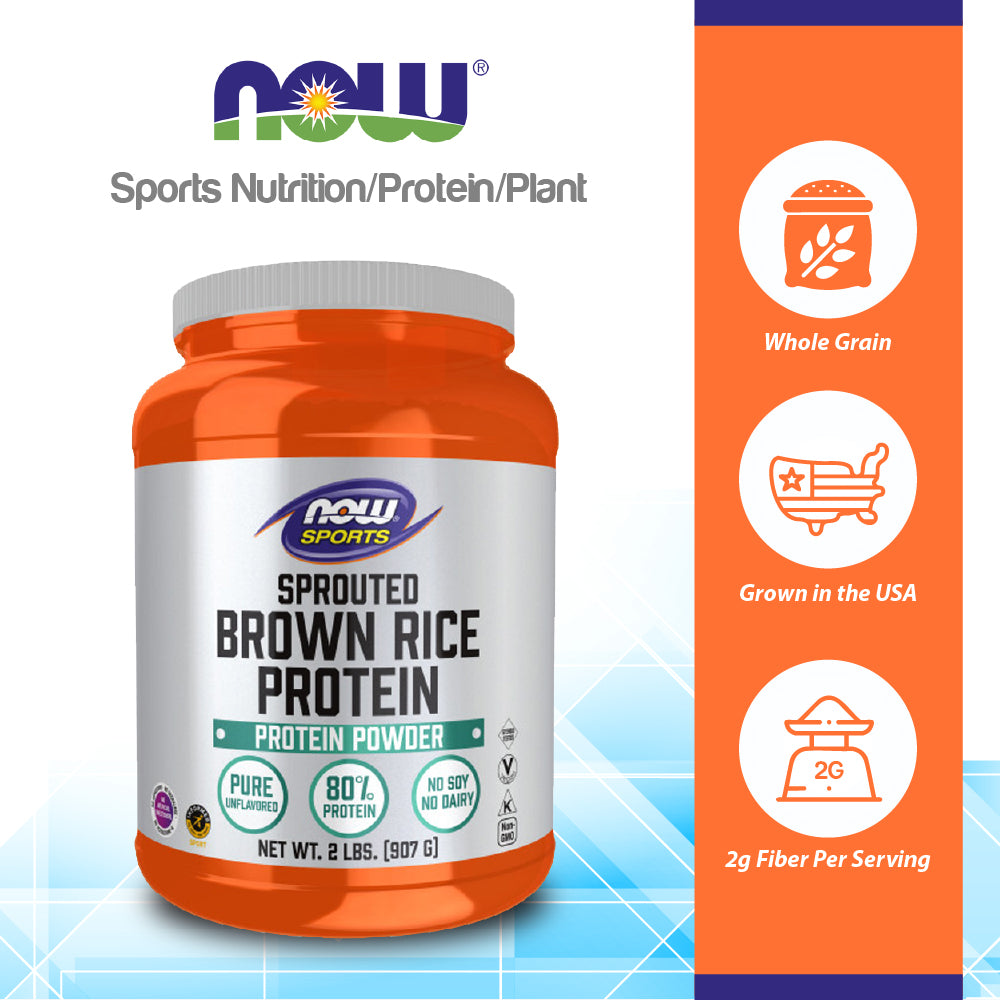 NOW Sports Nutrition, Sprouted Brown Rice Protein, 80% Protein, Unflavored Powder, 2-Pound (907 g) Vitamins &amp; Supplements NOW Foods USA
