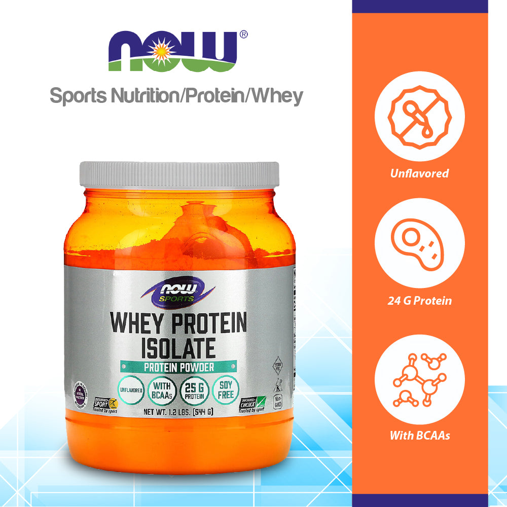 NOW Sports Nutrition, Whey Protein Isolate, 25 g With BCAAs, Unflavored Powder, 1.2-Pound (544 g) Vitamins &amp; Supplements NOW Foods USA
