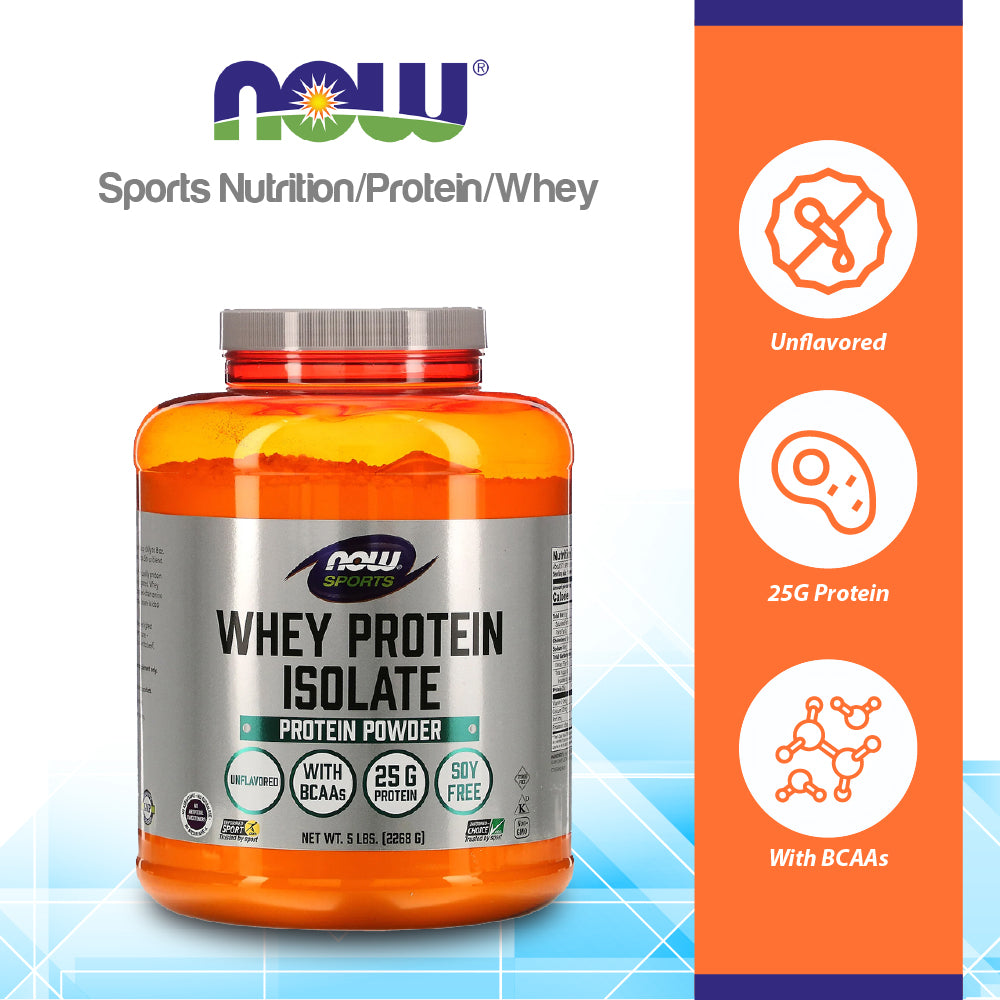 NOW Sports Nutrition, Whey Protein Isolate, 25 g With BCAAs, Unflavored Powder, 5-Pound (2268 g) Vitamins &amp; Supplements NOW Foods USA