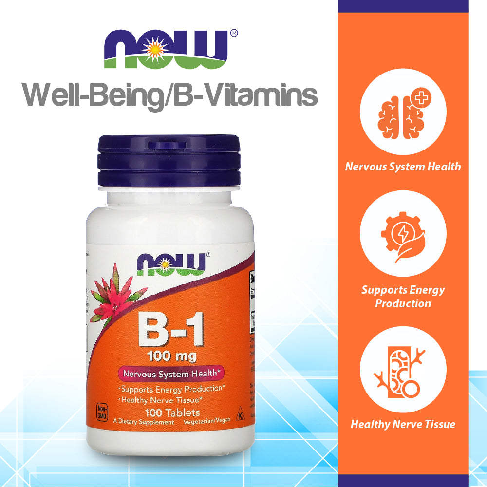 NOW Supplements, Vitamin B-1 100 mg, Energy Production*, Nervous System Health*, 100 Tablets Vitamins &amp; Supplements NOW Foods USA