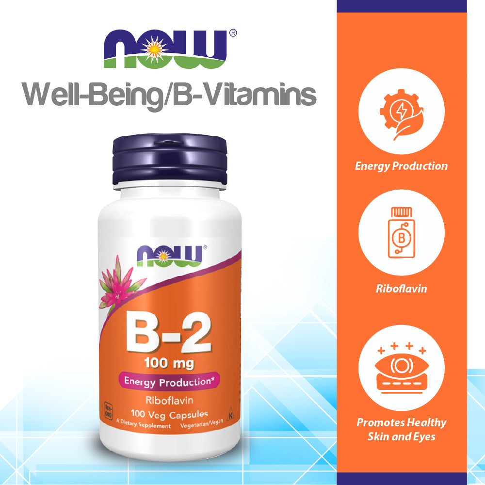 NOW FOODS Supplements, Vitamin B-2 (Riboflavin) 100 mg, Energy Production*, 100 Veg Capsules Vitamins &amp; Supplements NOW Foods USA