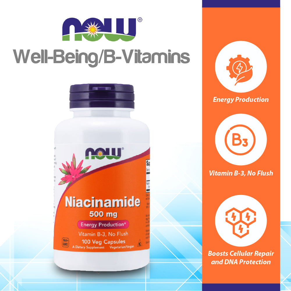 NOW Supplements, Niacinamide (Vitamin B-3) 500 mg, Energy Production*, 100 Veg Capsules Vitamins &amp; Supplements NOW Foods USA