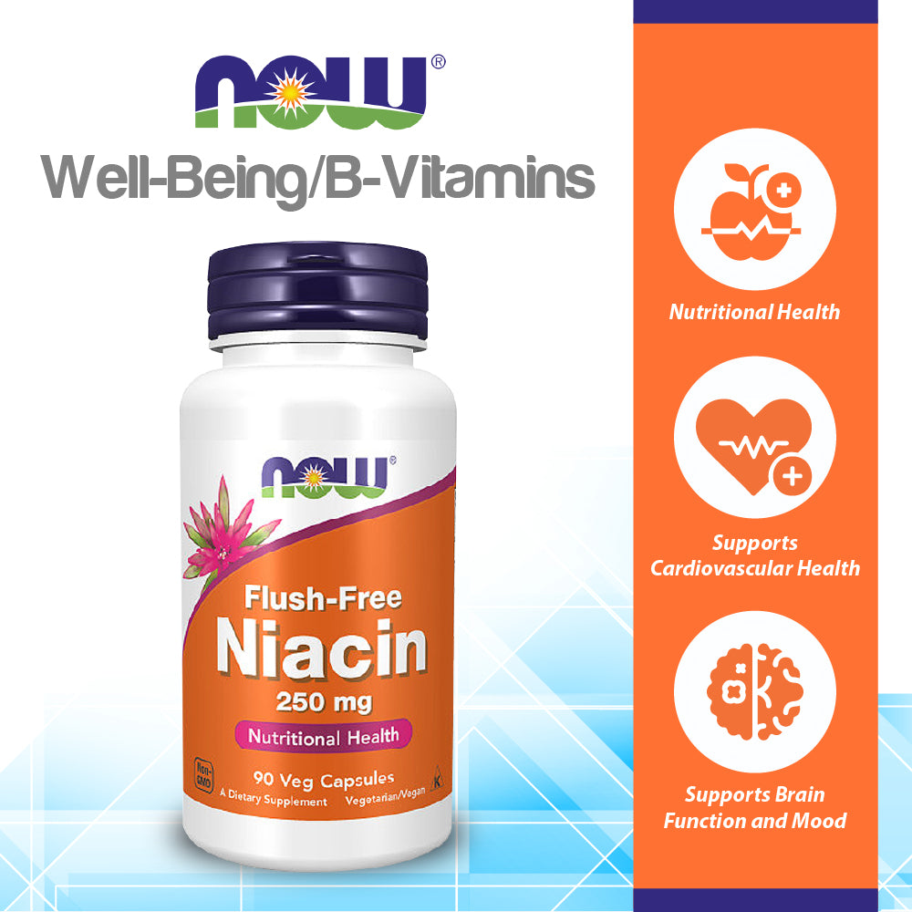 NOW Supplements, Niacin (Vitamin B-3) 250 mg, Flush-Free, Nutritional Health, 90 Veg Capsules Vitamins &amp; Supplements NOW Foods USA