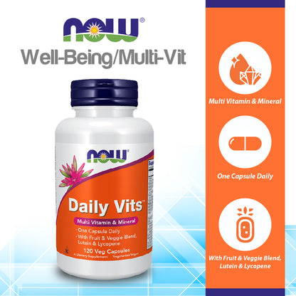 NOW Supplements, Daily Vits™ with Fruit &amp; Veggie Blend, Lutein and Lycopene, 120 Veg Capsules Vitamins &amp; Supplements NOW Foods USA