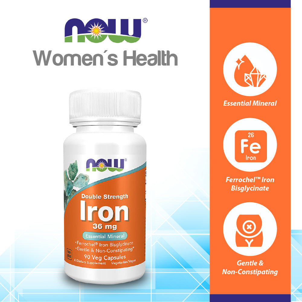 NOW Supplements, Iron 36 mg, Double Strength, Non-Constipating*, Essential Mineral, 90 Veg Capsules - $17.90 I BLOOM CONCEPT