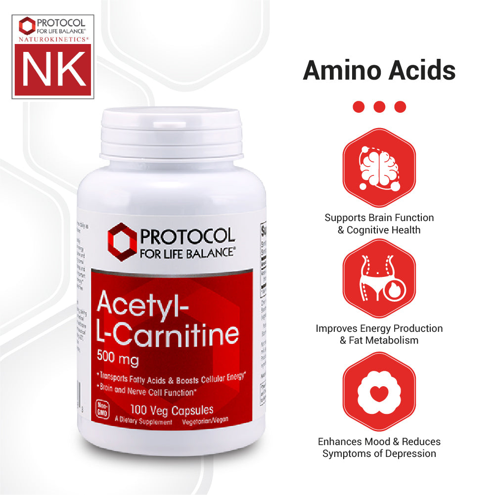 Protocol for Life Balance, Acetyl-L-Carnitine, 500 mg, 100 Veg Capsules Vitamins & Supplements Protocol For Life Balance