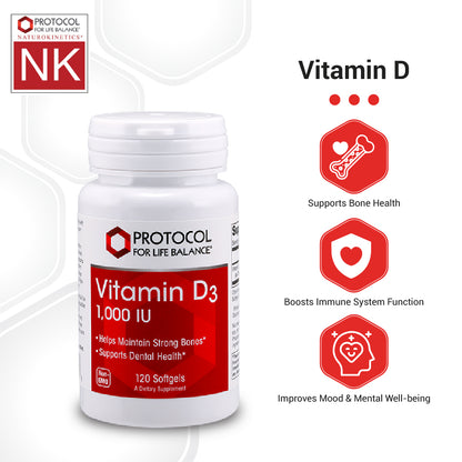 Protocol for Life Balance, Vitamin D3 , 1,000 IU, 120 Softgels Immune Sopprot Protocol For Life Balance