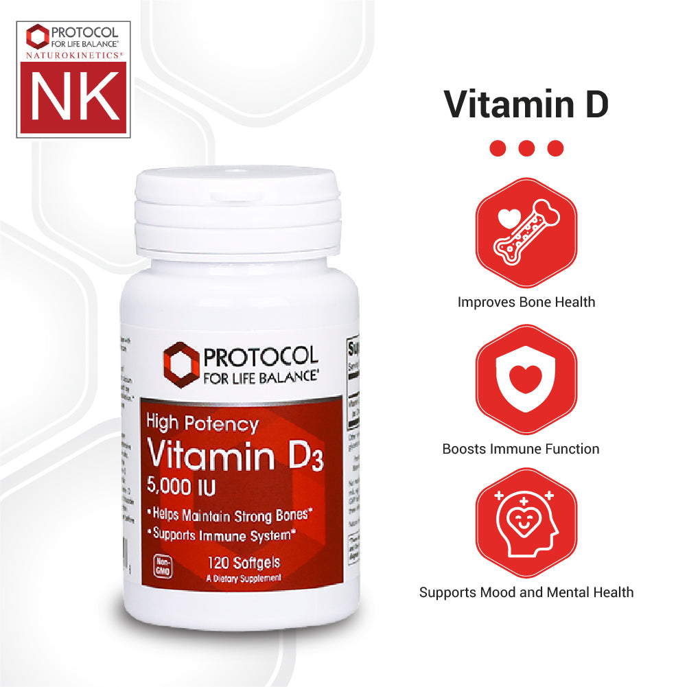 Protocol for Life Balance, Vitamin D3, High Potency, 5,000 IU, 120 Softgels Immune Sopprot Protocol For Life Balance
