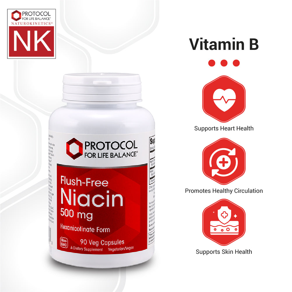 Protocol for Life Balance, Flush-Free Niacin, 500 mg, 90 Veg Capsules Vitamins &amp; Supplements Protocol For Life Balance