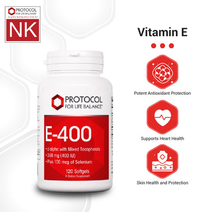 Protocol for Life Balance, E-400 268 mg (400 IU), 120 Softgels Supplement Protocol For Life Balance