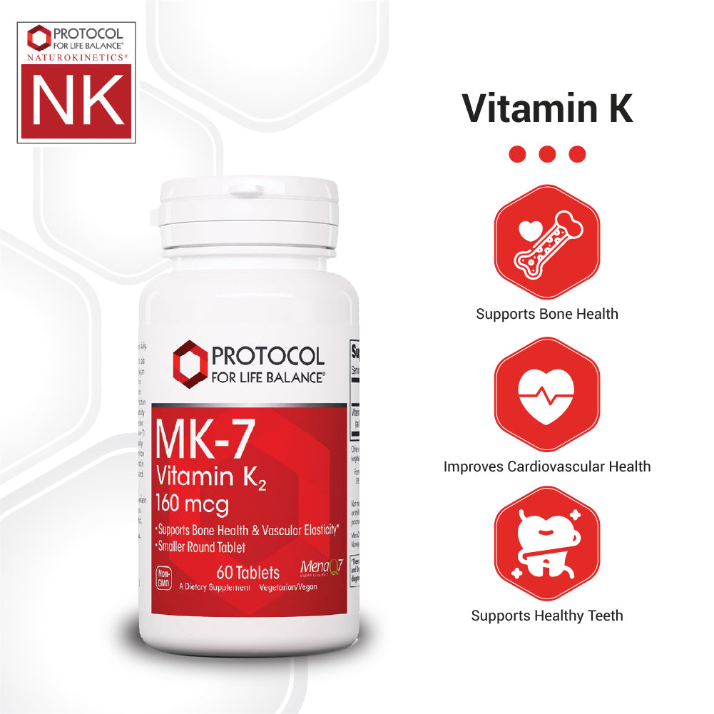 Protocol for Life Balance, MK-7 Vitamin K2, 160 mcg, 60 Tablets Bone & Teeth Structure Protocol For Life Balance