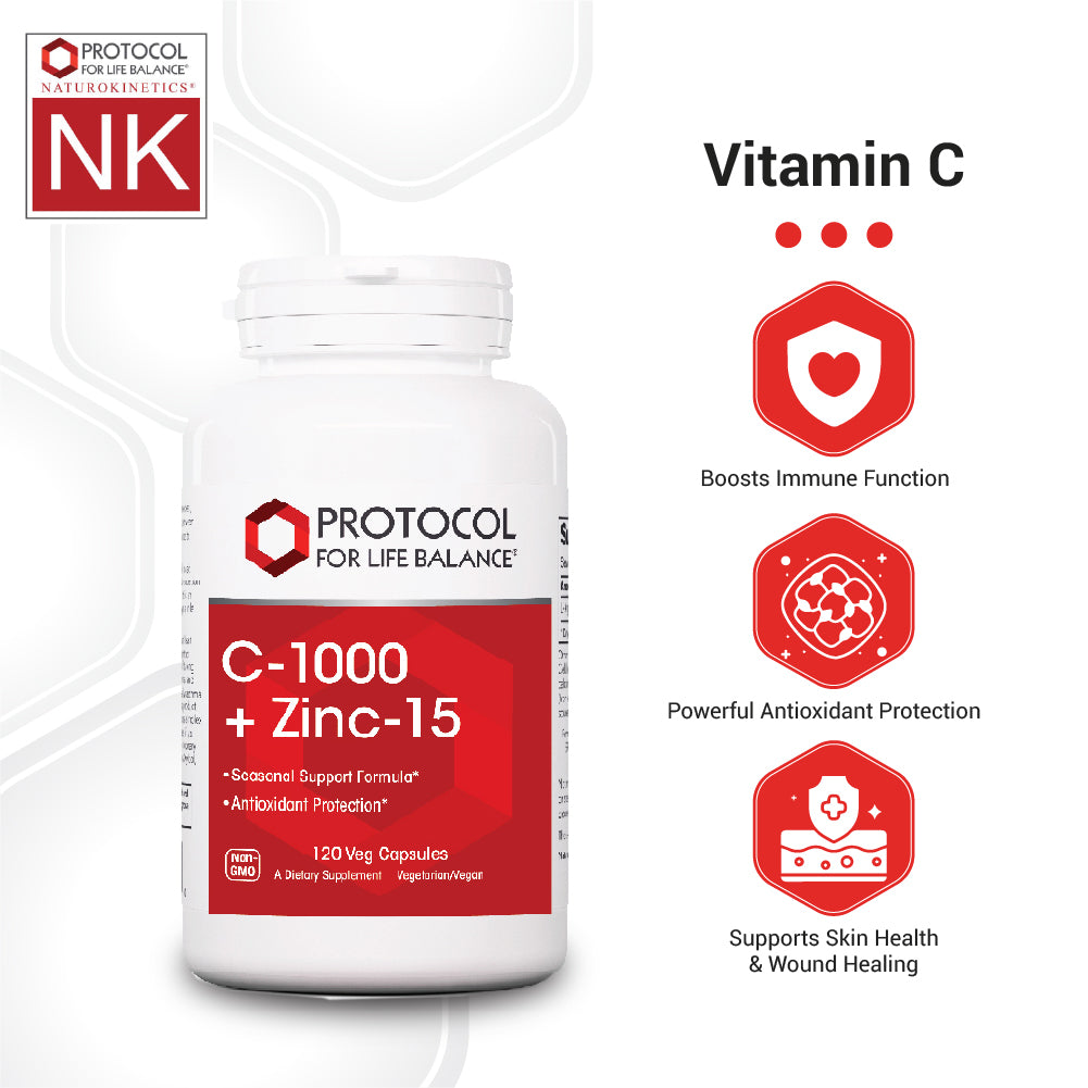 Protocol for Life Balance, C-1000 + Zinc-15, 120 Veg Capsules Vitamins &amp; Supplements Protocol For Life Balance