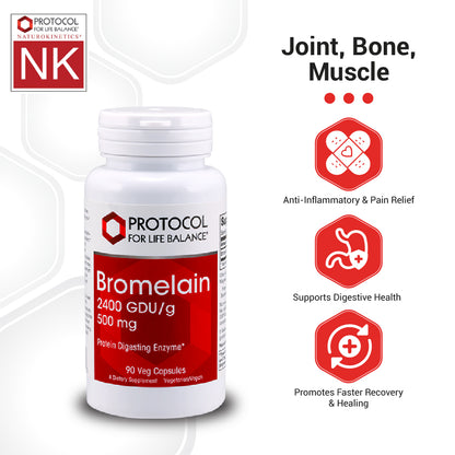Protocol for Life Balance, Bromelain, 2400 GDU/g, 500 mg, 90 Veg Capsules Protein Digesting Enzyme Protocol For Life Balance