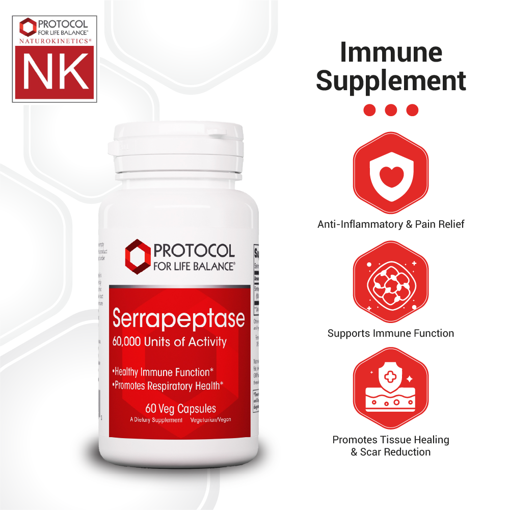 Protocol for Life Balance, Serrapeptase, 60,000, 60 Veg Capsules Vitamins &amp; Supplements Protocol For Life Balance