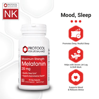 Protocol for Life Balance, Melatonin, Maximum Strength, 20 mg, 90 Veg Capsules Healthy Sleep Protocol For Life Balance