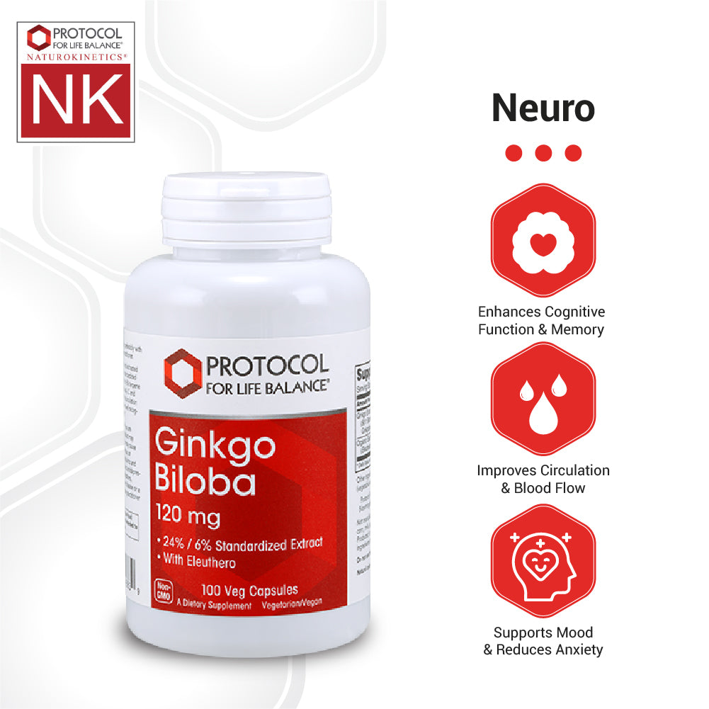 Protocol for Life Balance, Ginkgo Biloba, 120 mg, 100 Veg Capsules Supplement Protocol For Life Balance