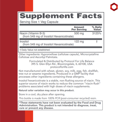 Protocol for Life Balance, Flush-Free Niacin, 500 mg, 90 Veg Capsules Vitamins &amp; Supplements Protocol For Life Balance
