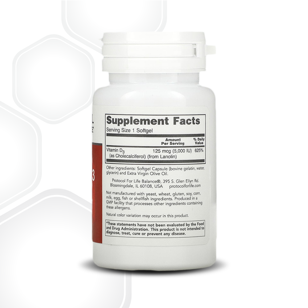 Protocol for Life Balance, Vitamin D3, High Potency, 5,000 IU, 120 Softgels Immune Sopprot Protocol For Life Balance