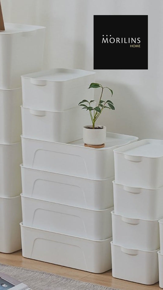 [Morilins Home] 白色日式干净现代设计可堆叠白色带盖塑料收纳盒