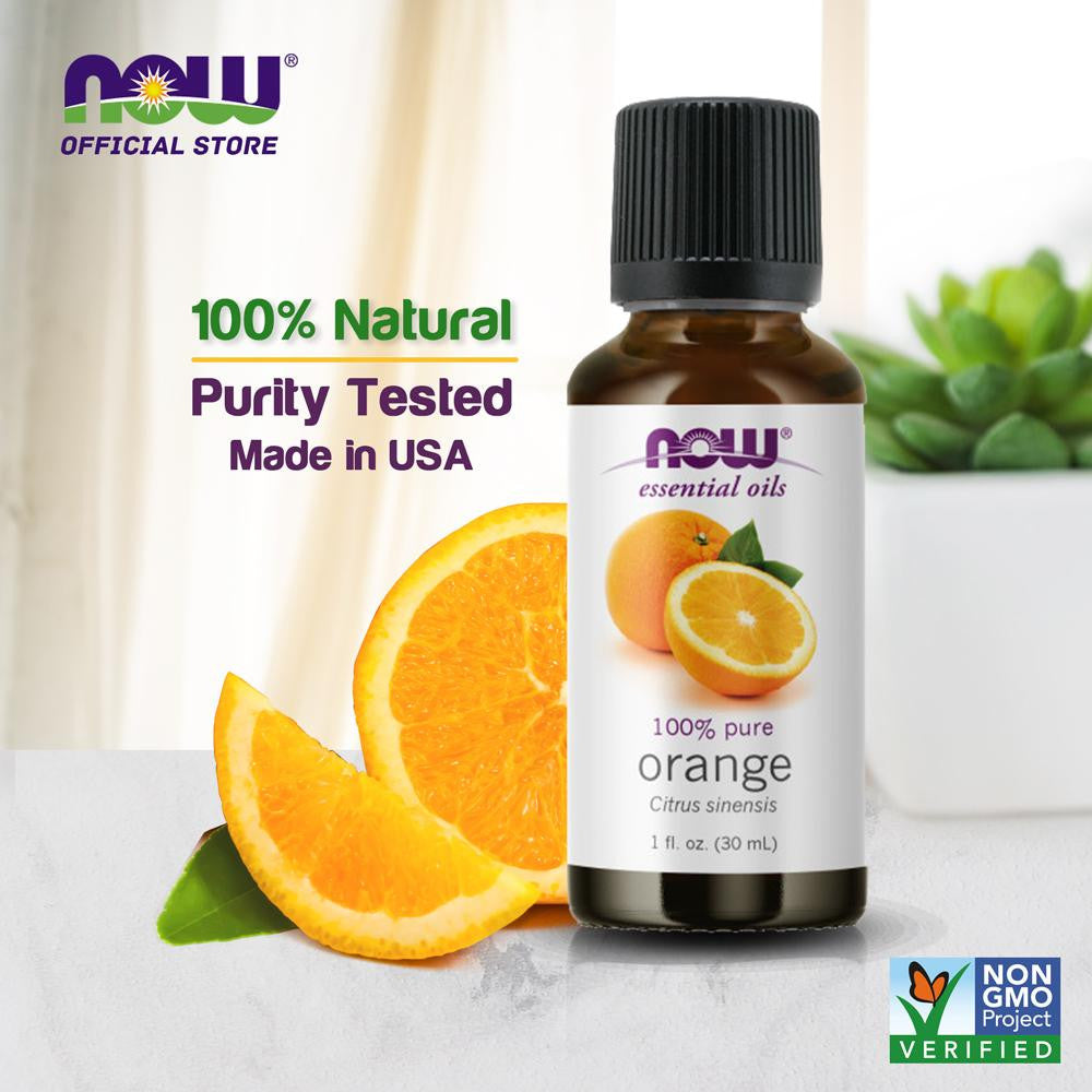 NOW FOODS Essential Oils, Orange Oil, Uplifting Aromatherapy Scent, Cold Pressed, 100% Pure, Vegan, Child Resistant Cap, 1-Ounce(30 ml) - Bloom Concept