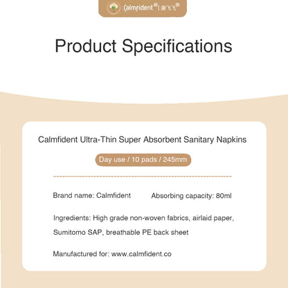 Calmfident Day Use *Ultra-Thin Super Absorbent* Sanitary Napkin Pads 245mm (10pcs) Personal Care Calmfident