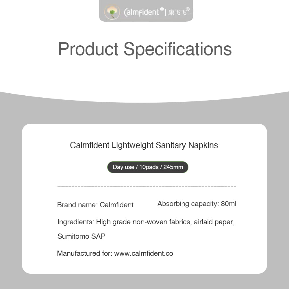 Calmfident Day Use *Lightweight* Sanitary Napkin Pads 245mm (10pcs) Personal Care Calmfident