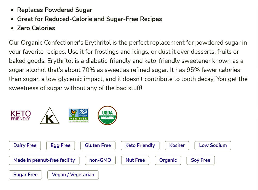 NOW Foods, Organic Confectioners Erythritol Powder, Replacement for Powdered Sugar, Zero Calories,(454g) - Bloom Concept
