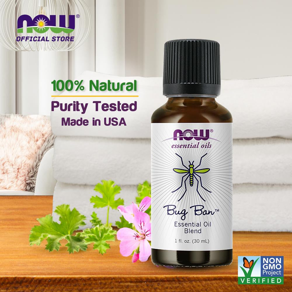 NOW Essential Oils, Bug Ban Blend, Bug-Repelling Essential Oil Blend for Inside and Outside Usage, Made with Pure Essential Oils, Vegan, Child Resistant Cap, 1-Ounce (30ml) - Bloom Concept