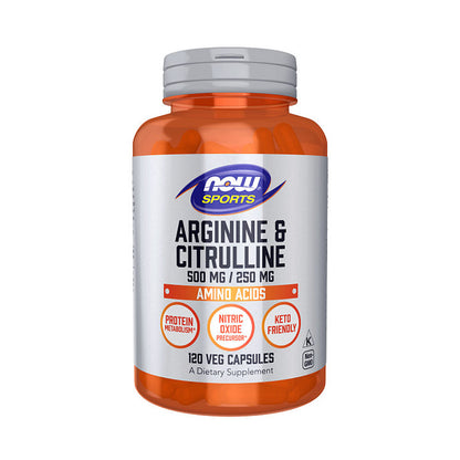 NOW Sports Nutrition, Arginine &amp; Citrulline 500 mg/ 250 mg, Amino Acids, 120 Veg Capsules Vitamins &amp; Supplements NOW Foods USA