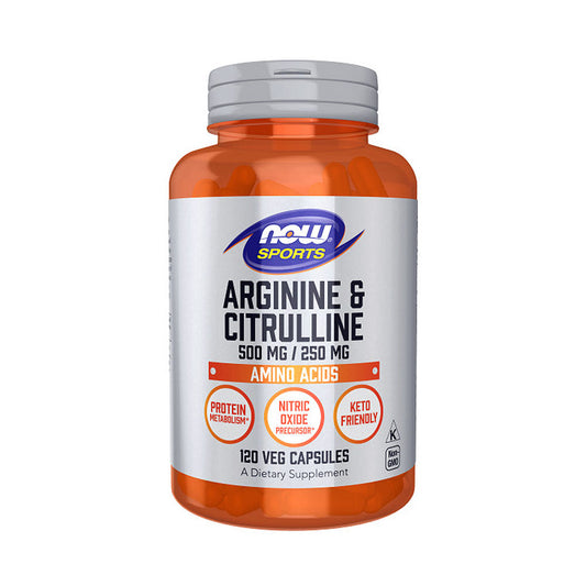 NOW Sports Nutrition, Arginine & Citrulline 500 mg/ 250 mg, Amino Acids, 120 Veg Capsules - Bloom Concept