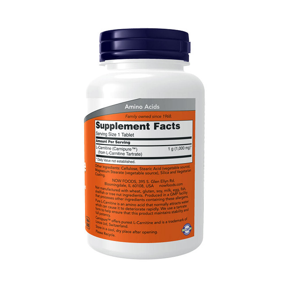 NOW Supplements, L-Carnitine 1,000 mg, Purest Form, Amino Acid, Fitness Support*, 50 Tablets - Bloom Concept
