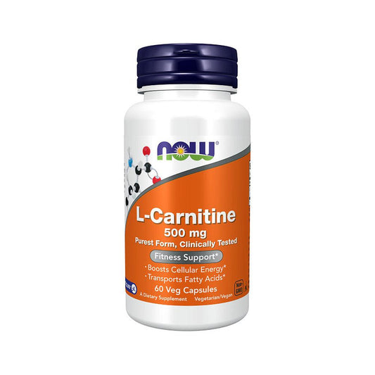 NOW FOODS Supplements, L-Carnitine 500mg, Purest Form, Amino Acid, Fitness Support*, 60 Veg Capsules - Bloom Concept