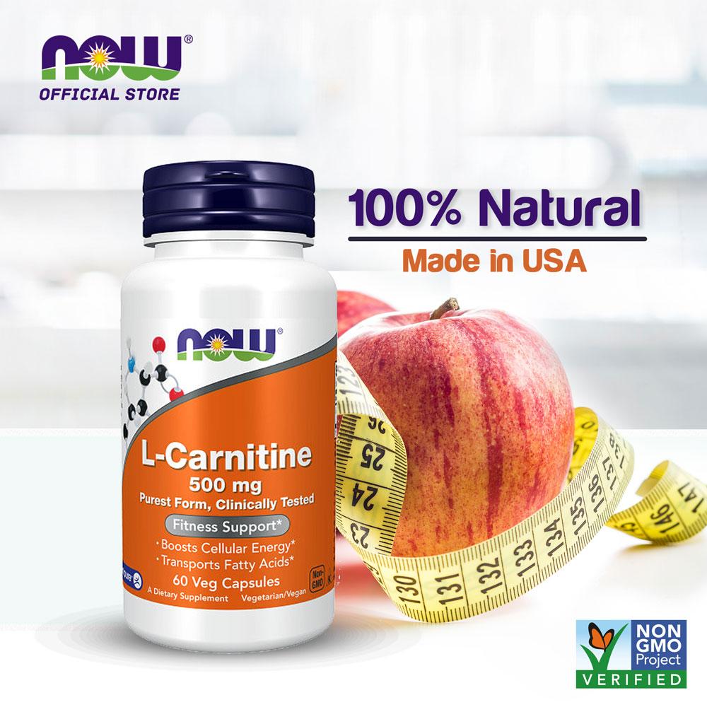 NOW FOODS Supplements, L-Carnitine 500mg, Purest Form, Amino Acid, Fitness Support*, 60 Veg Capsules - Bloom Concept